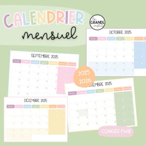CALENDRIER MENSUEL - congés FWB et vierge - 25-26