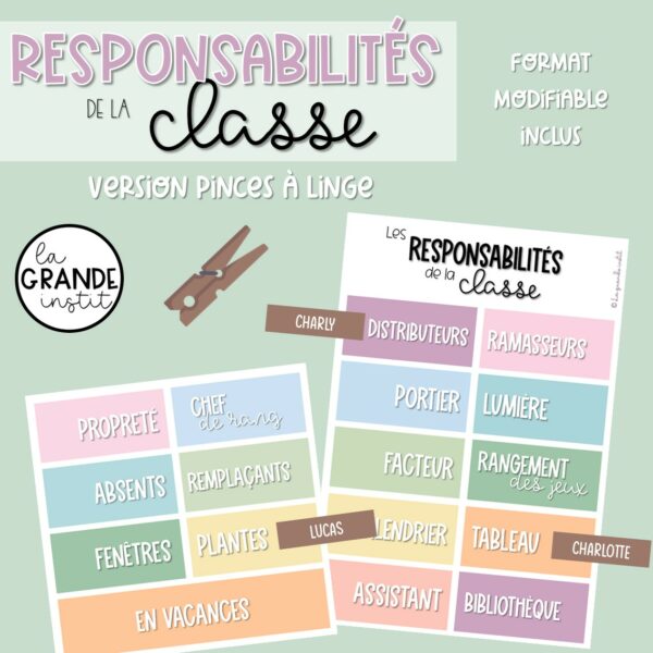 RESPONSABILITÉS de la classe - édition pastel