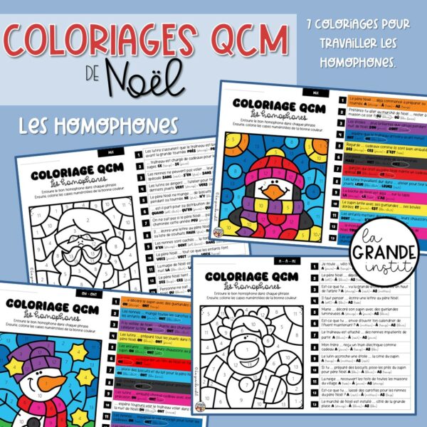 COLORIAGES QCM de NOËL - Les homophones
