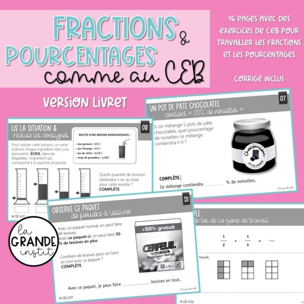 FRACTIONS et POURCENTAGES comme au CEB - fiches