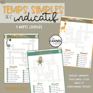 LES TEMPS SIMPLES de l'INDICATIF - mots croisés