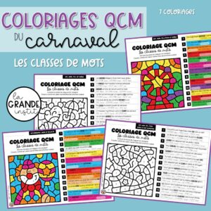 COLORIAGES QCM - Carnaval - Les classes de mots