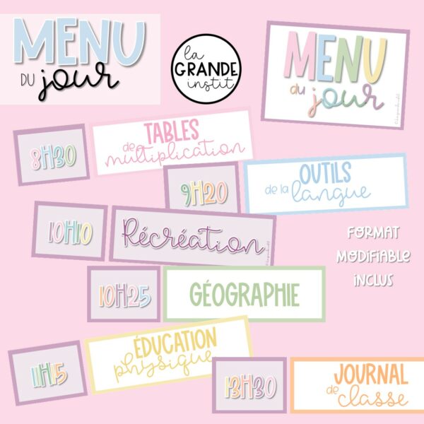 MENU DU JOUR - édition pastel