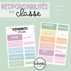 RESPONSABILITÉS de la classe - édition pastel