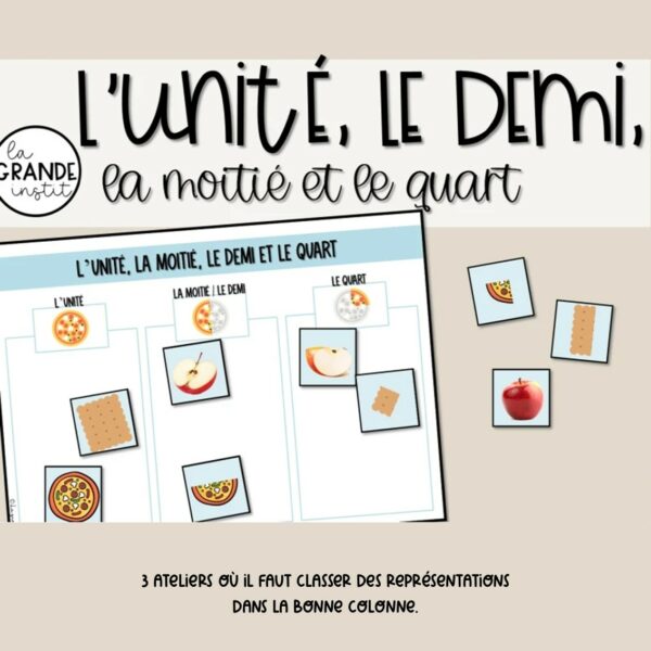 L'UNITÉ, LE DEMI/LA MOITIÉ et LE QUART - Ateliers