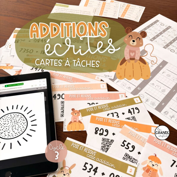 1 ADDITIONS écrites - cartes à tâches QR code - cycle 3